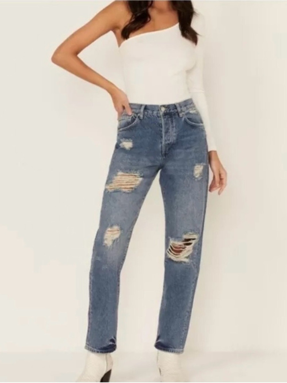 We The Free Distressed Boyfriend Jeans - Blue